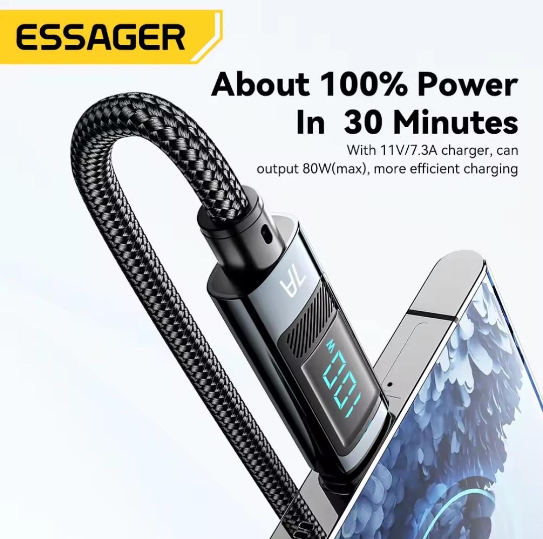 Кабель Essager USB Type-C Fast Charge 100W 7A с дисплеем 2 м (25397253) - фото 8