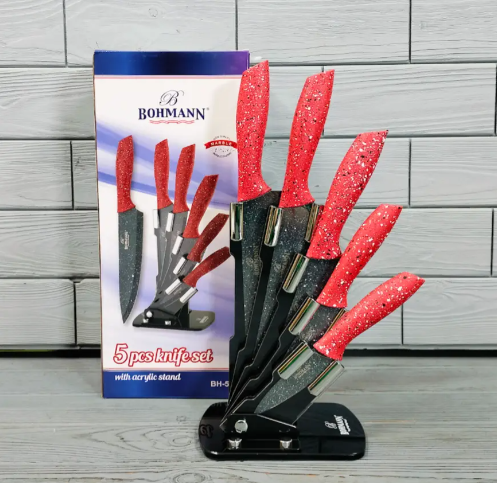 Набор кухонных ножей Bohmann на подставке из нержавеющей стали 6 пр. Красный (BH 5256)