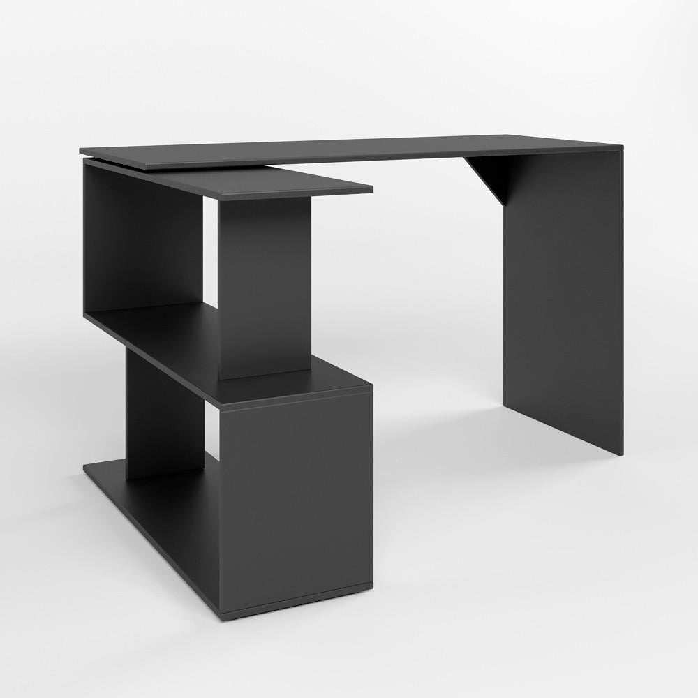 Компьютерный стол поворотный с полками М-Зон Джеко 1200 Антрацит (MZN-031033) - фото 1 Компьютерный стол поворотный с полками М-Зон Джеко 1200 Антрацит (MZN-031033) - фото 1