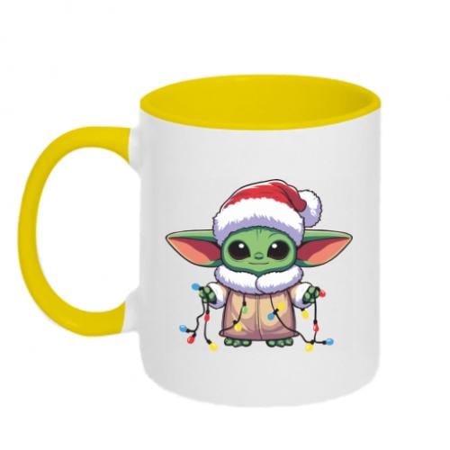 Чашка двухцветная Yoda with Christmas lights 320 мл Белый с желтым (15913925-34-194832)