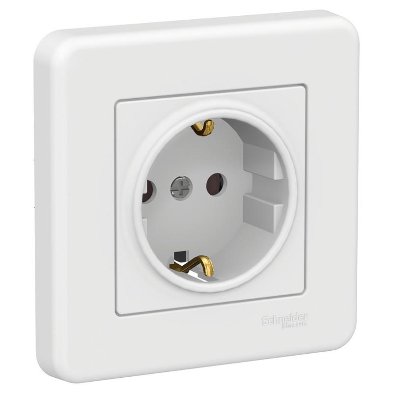 Розетка Schneider Electric Leona с заземлением и защитными шторками ABS Белый (LNA2900221)