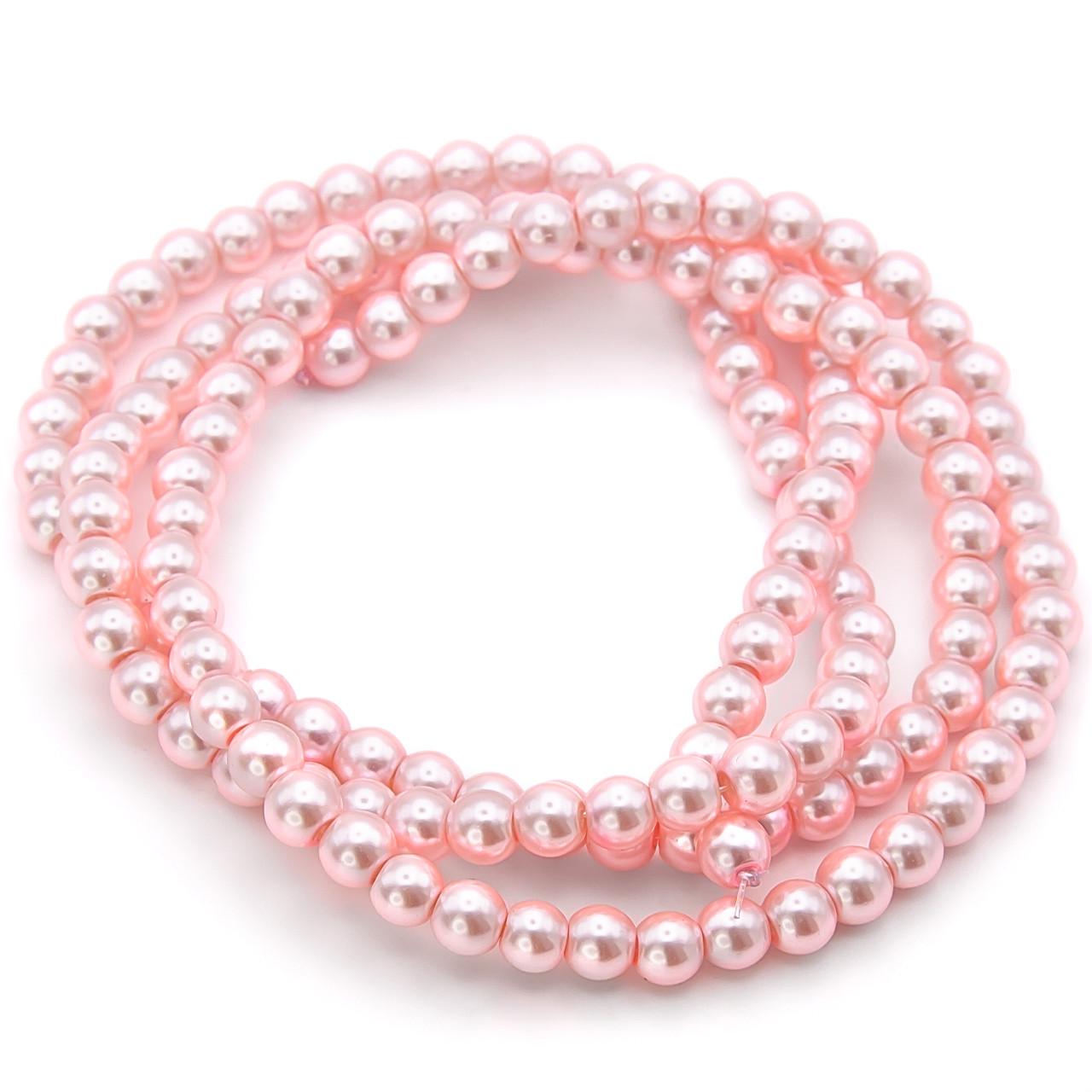 Бусины стеклянные на нитке под жемчуг 8 мм 80 см 105 шт. Розовый (БЖ0008ш53)