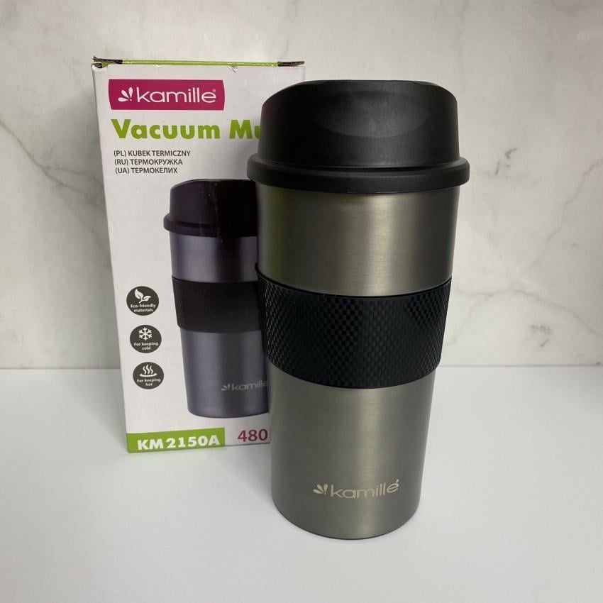 Термочашка Kamile KM-2150А з TPR вставкою із нержавіючої сталі 480 мл Графітовий (2028684419)