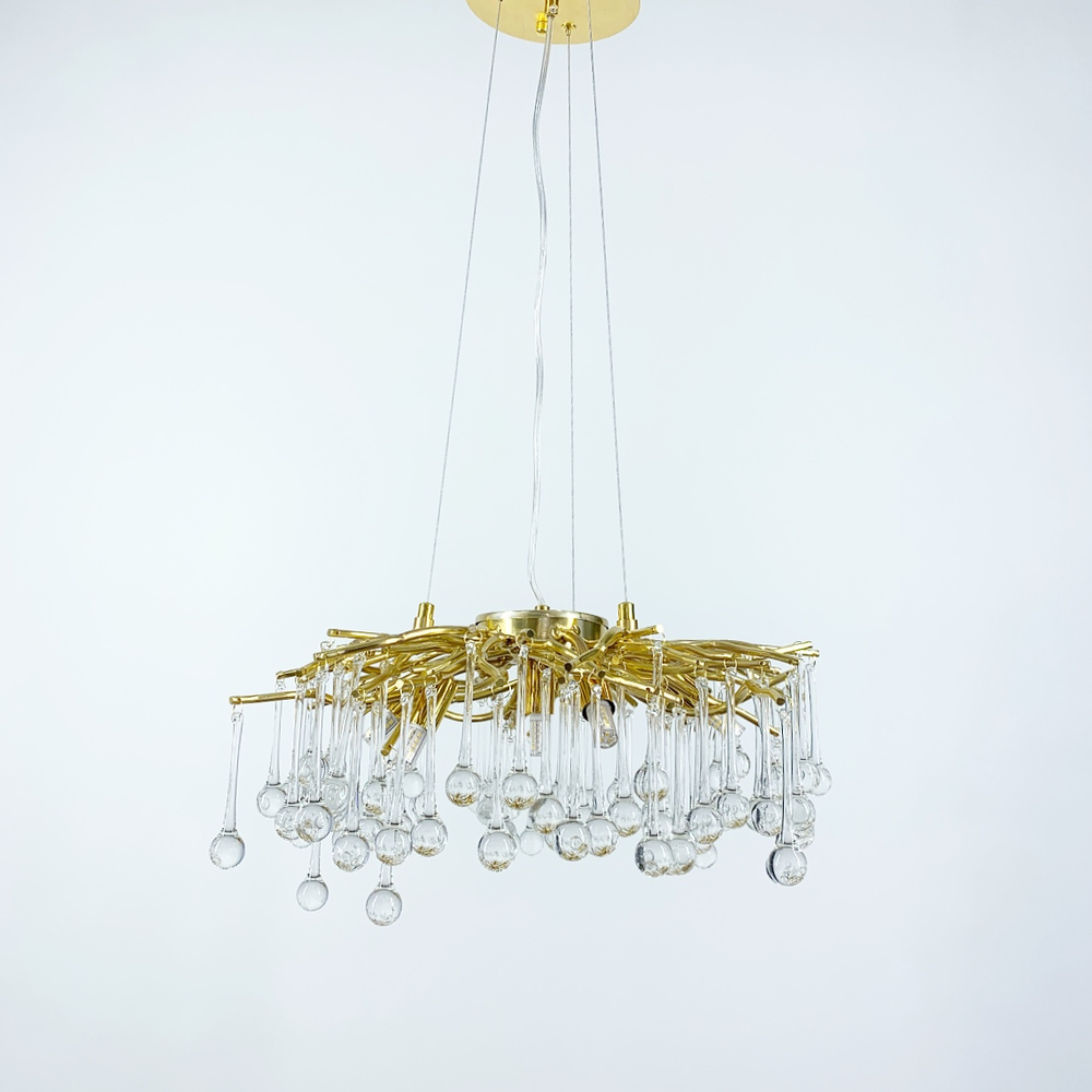 Люстра в корпусе со стеклянными подвесами 6 ламп Ø 40 см Золотой (704D GD+CL зол)