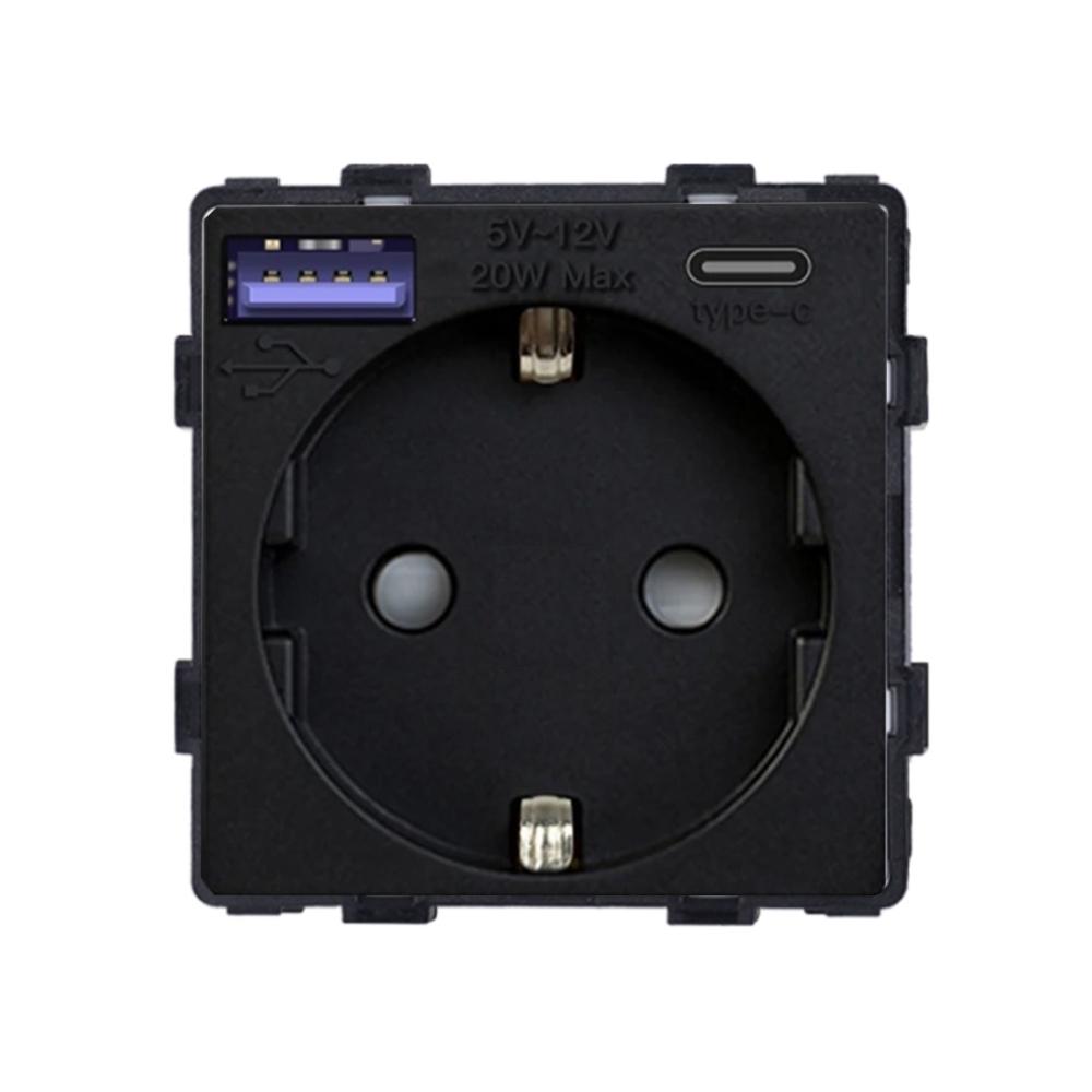 Розетка LUXION с USB A+C 20 Вт с заземлением 250 В 16 А Черный (LX-86-GAC-BK)