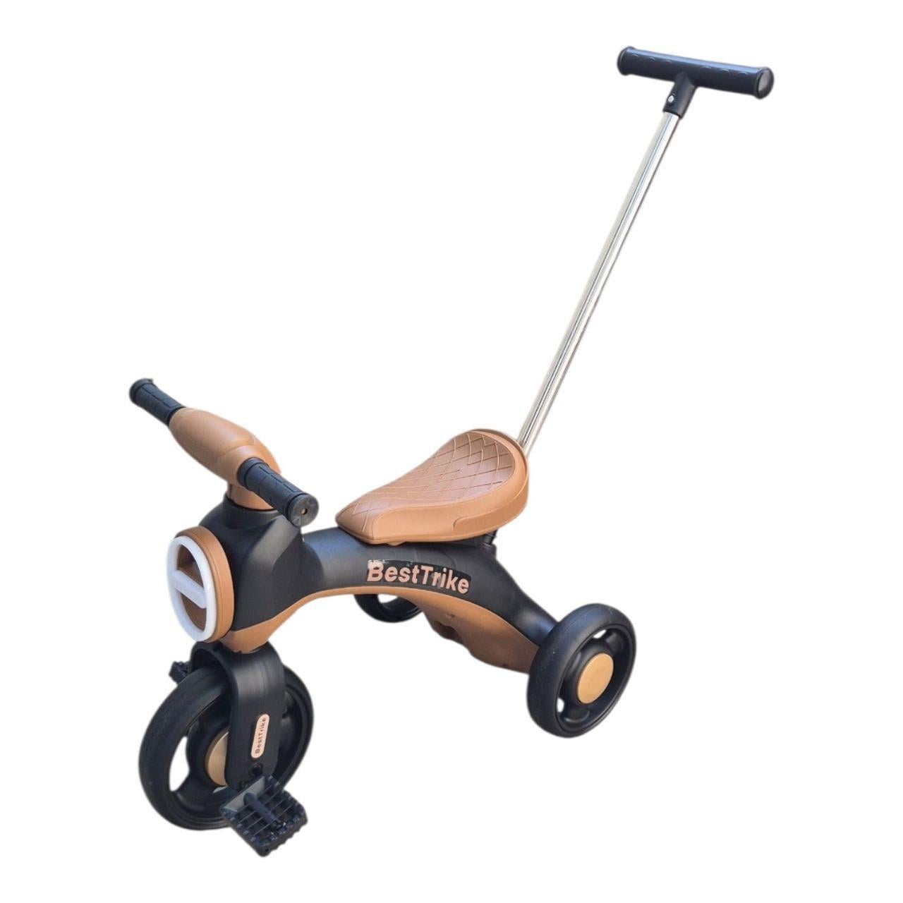 Дитячий велосипед триколісний BestTrike з батьківською ручкою/LED-підсвіткою та музикою Коричнево-чорний (35223751)