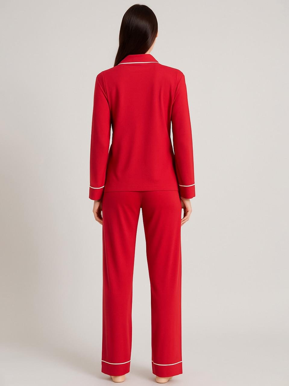 Піжама жіноча Roksana сорочка/штани з білим кантом L Червоний (1245/16914) - фото 2 Піжама жіноча Roksana сорочка/штани з білим кантом L Червоний (1245/16914) - фото 2
