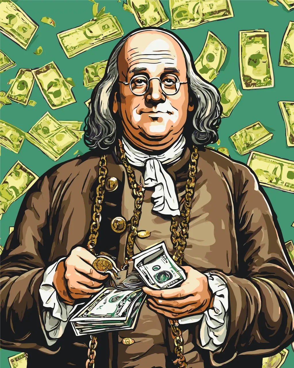 Картина за номерами ORIGAMI Бенджамін Франклін із грошима 40х50 см (LW3286)