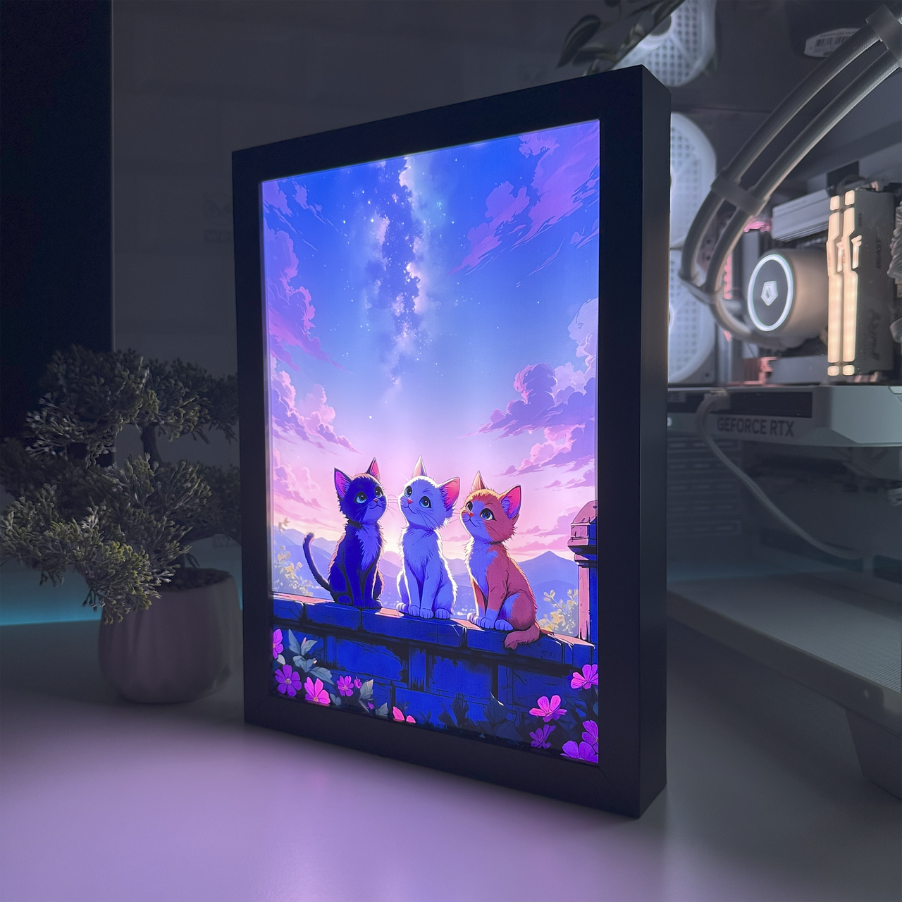 Светильник светодиодный акриловый с 3D-эффектом Арт Котики Черный