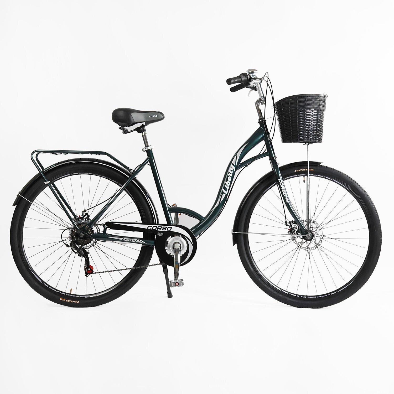 Велосипед городской Corso Liberty с корзиной и багажником рама 20"/28" Зеленый - фото 1 Велосипед городской Corso Liberty с корзиной и багажником рама 20"/28" Зеленый - фото 1