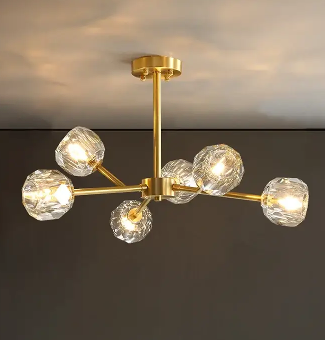 Люстра хрустальная LED Бриллиант 8611 на 6 плафонов Золотой