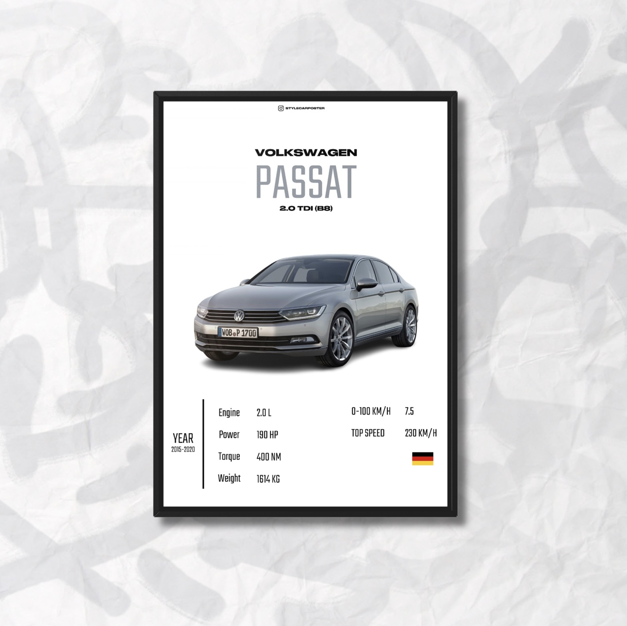 Картина с авто Volkswagen Passat B8 дизайн Ultimate Drive А5 210х148 мм (VW0013)