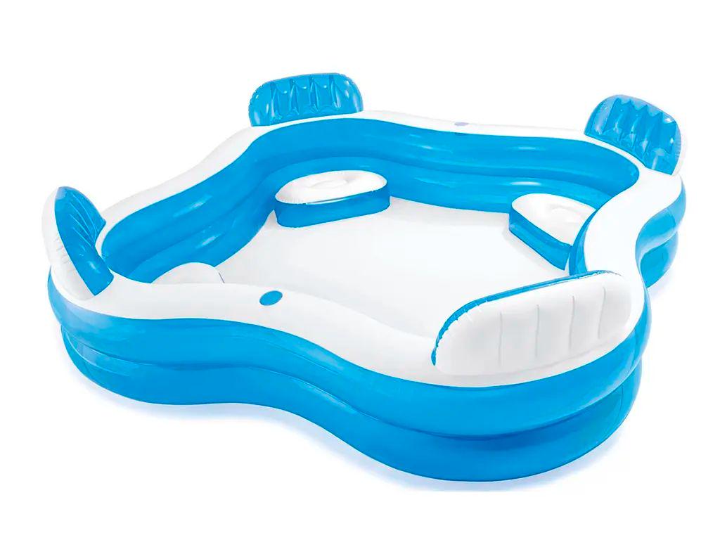 Басейн надувний для всієї родини Intex 56475 з сидіннями та отворами для напоїв квардратний 882 л 229х229х66 см