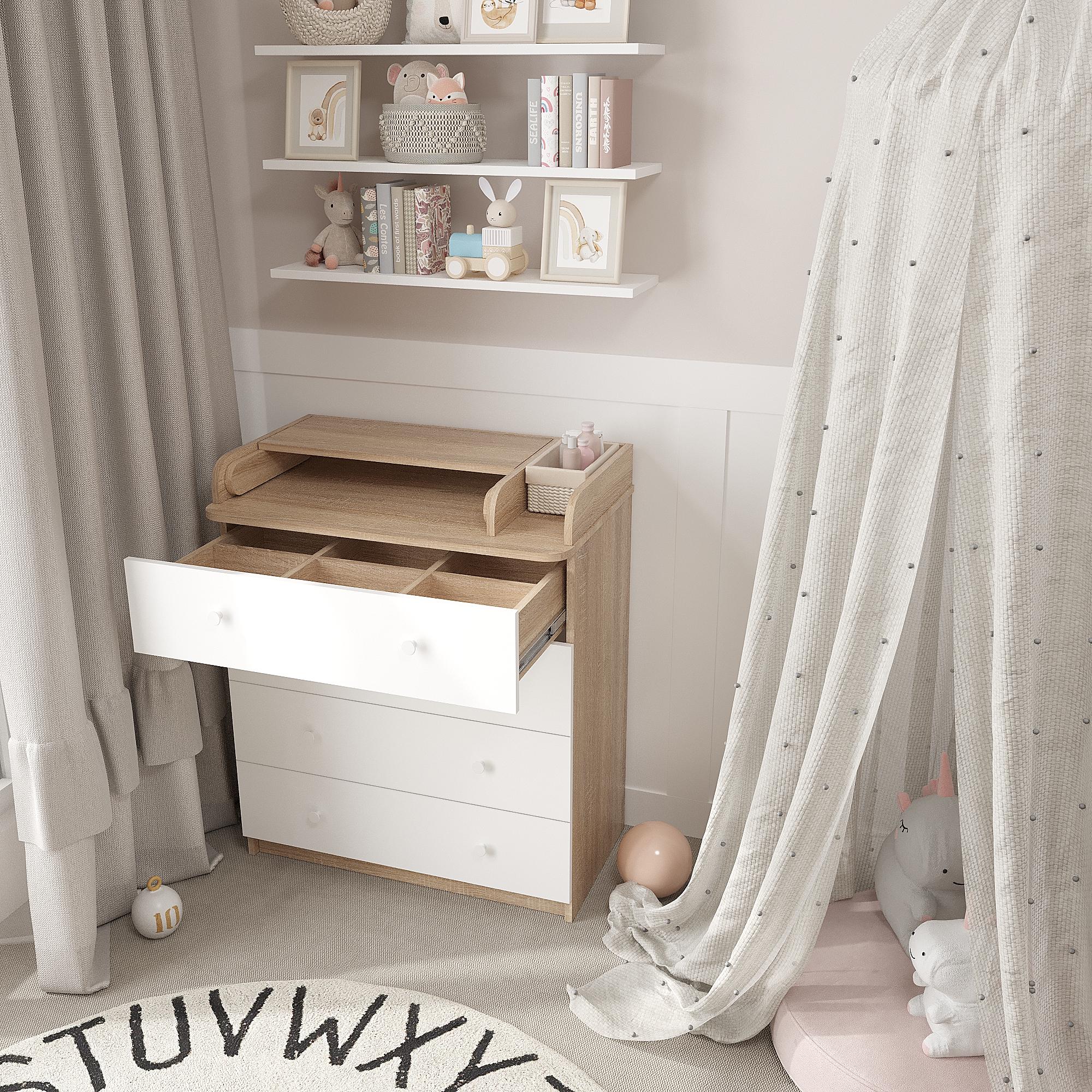 Комод пеленальный с ящиками КМ-2-П дет 955х800х420 мм Дуб Сонома/Белый