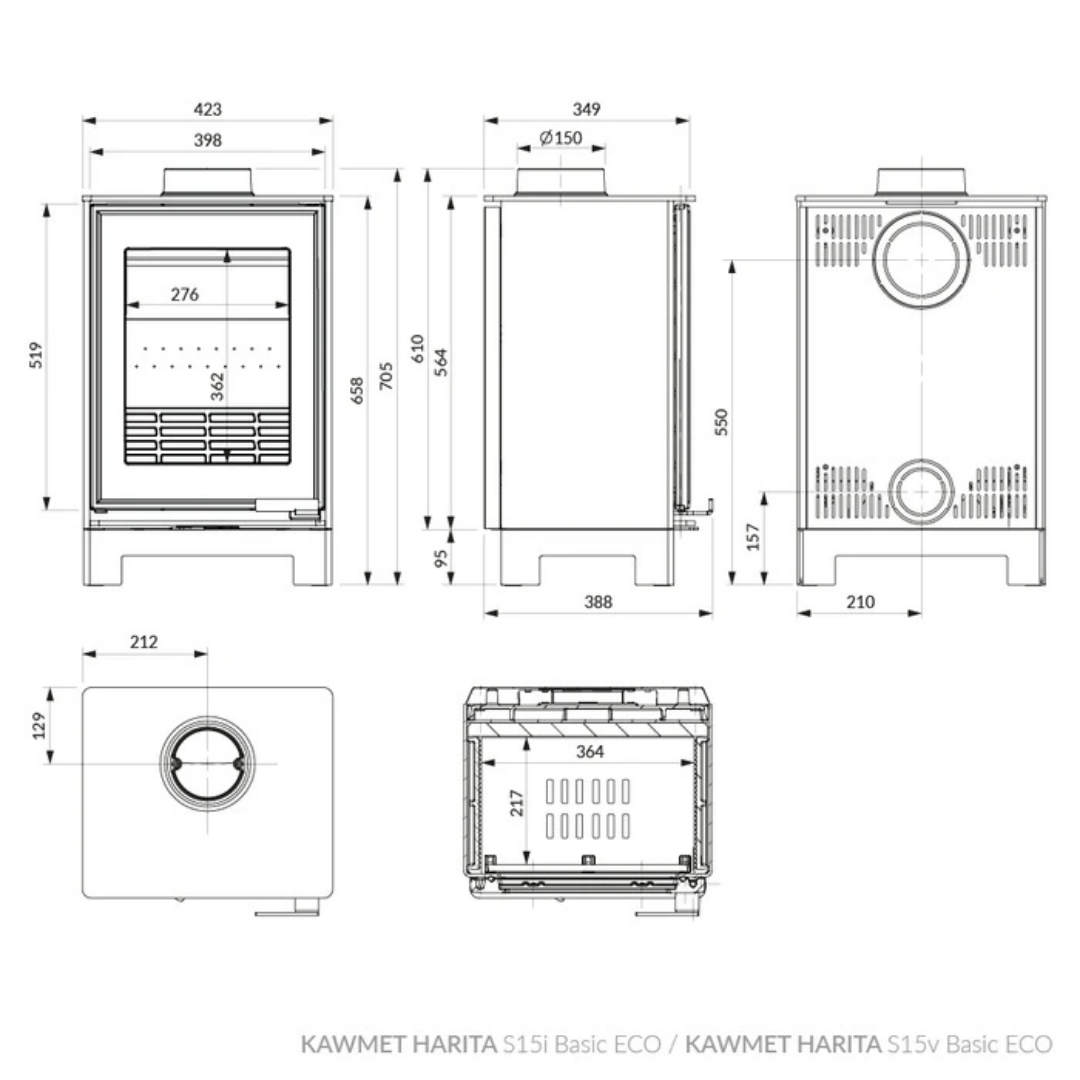 Піч-камін на дровах сталева KAWMET HARITA S15i Basic 6,5 кВт (WS15i-Basic) - фото 10