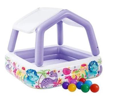 Бассейн надувной детский Intex Океан виниловый со съемным навесом и шариками 295 л Сиреневый (21-9-57470-1)