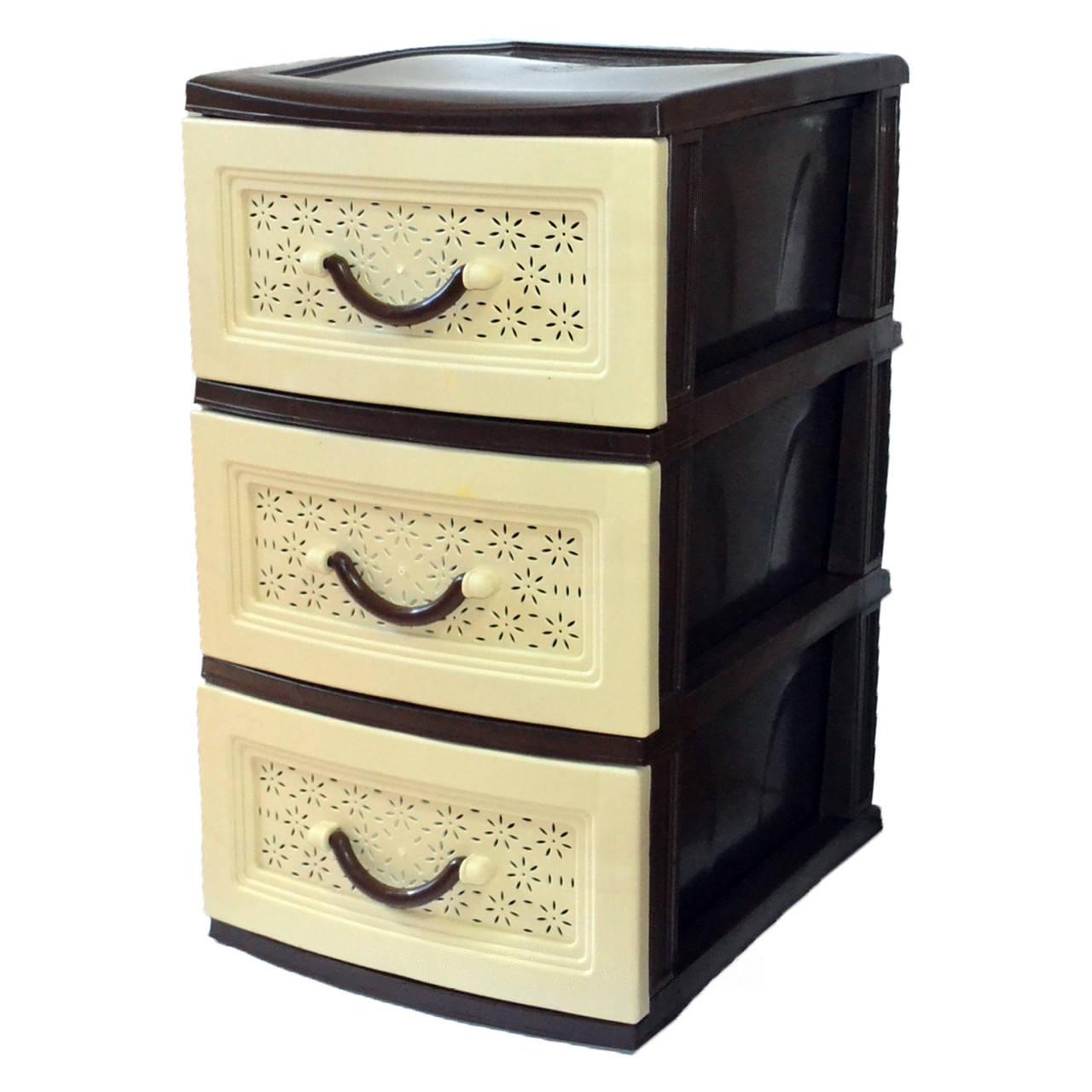 Комод разборной Life пластиковый ажурный на 3 ящика Коричневый/Бежевый (2-11-D0965)