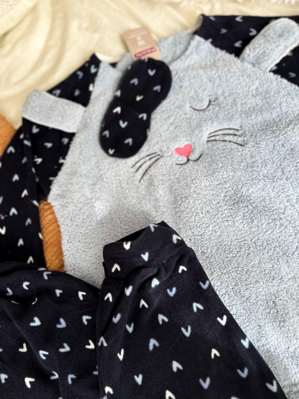 Піжама жіноча тепла DO2165 з принтом мишки та маскою для сну XL Синій - фото 5 Піжама жіноча тепла DO2165 з принтом мишки та маскою для сну XL Синій - фото 5