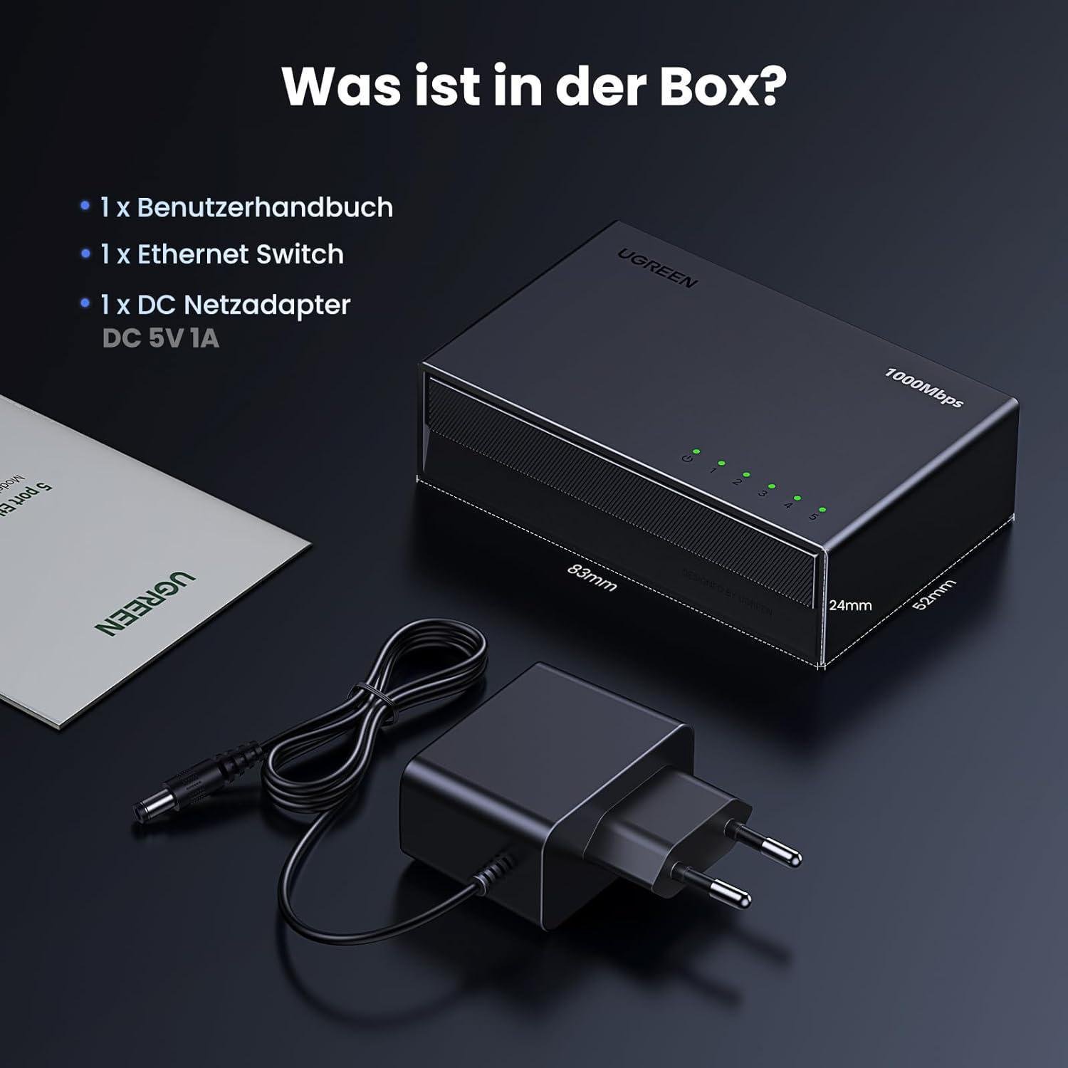 Комутатор мережевий Ugreen 5 портів 10/100/1000 мбіт/с Чорний (35492EU) - фото 2