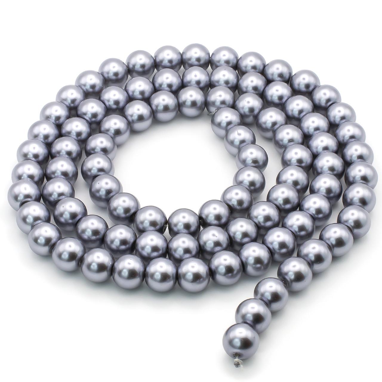 Бусины стеклянные на нитке под жемчуг 10 мм 80 см 90 шт. Черный/Никель (БЖ0010к39)