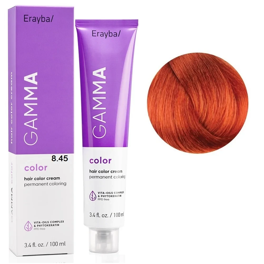 Краска для волос перманентная Erayba Gamma Color Cream 8/45 Светлый медно-махагоновый блонд 100 мл