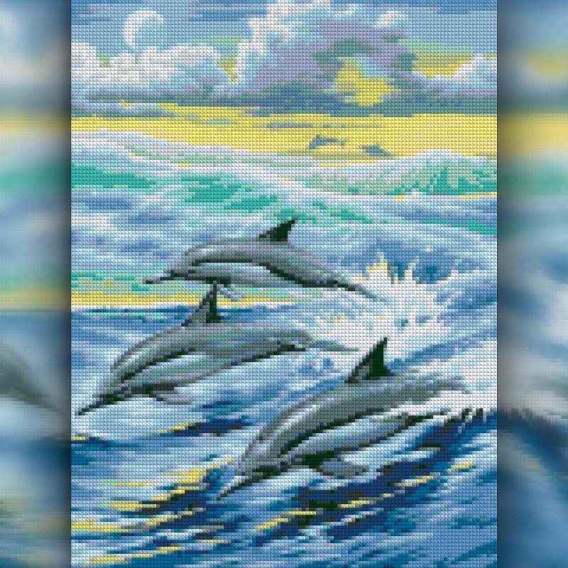 Алмазная мозаика The Wortex Diamonds Дельфины в море 50x60 см (TWD20011XL)