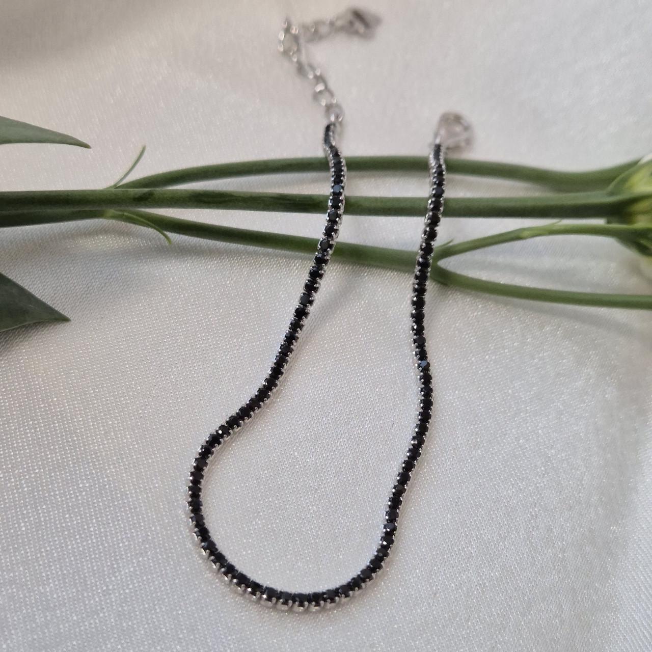 Браслет дорожка с черными камнями серебро 925 пробы родованное 3,12 г 17-20 см (6101р)