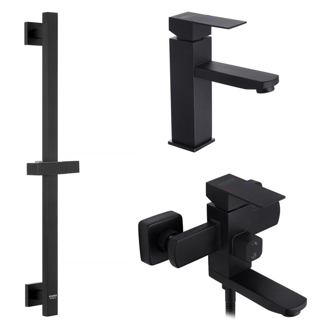НабІр змішувачів для ванни Kroner Edelstahl Kubus SCH060/SCH010 зі штангою Чорний (29544340)
