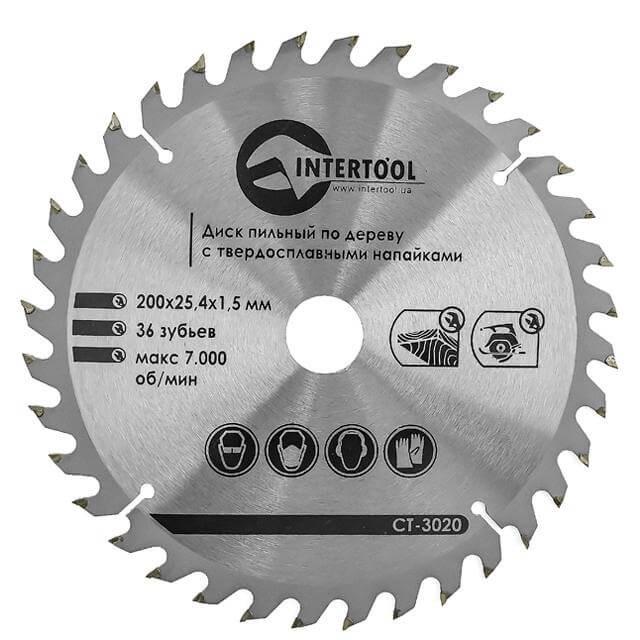 Диск пильний по деревині Intertool CT-3020 із твердосплавними напайками 200x25,4x1,5 мм 36 зубів - фото 1