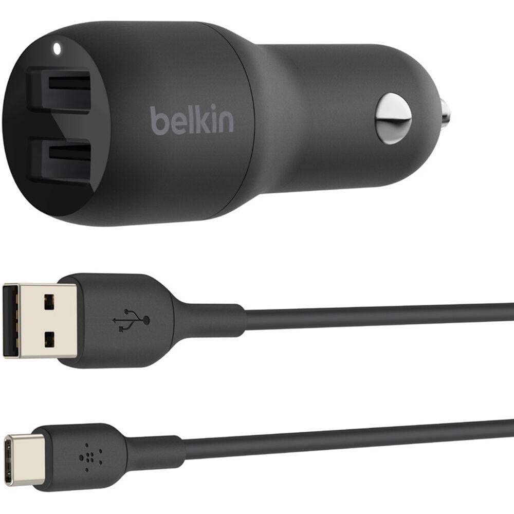 Зарядное устройство в авто Belkin 24 Вт 2хUSB-A с кабелем USB-А - USB-С 1 м Черный (CCE001BT1MBK)