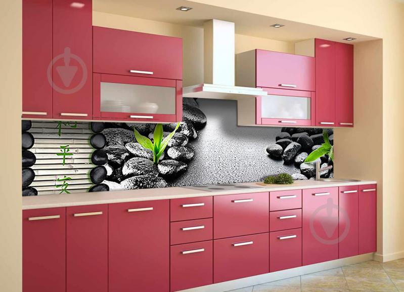 Скинали на кухню Zatarga «Бамбук и Черные камни» 600х3000 мм виниловая 3Д наклейка кухонный фартук Z180352/2