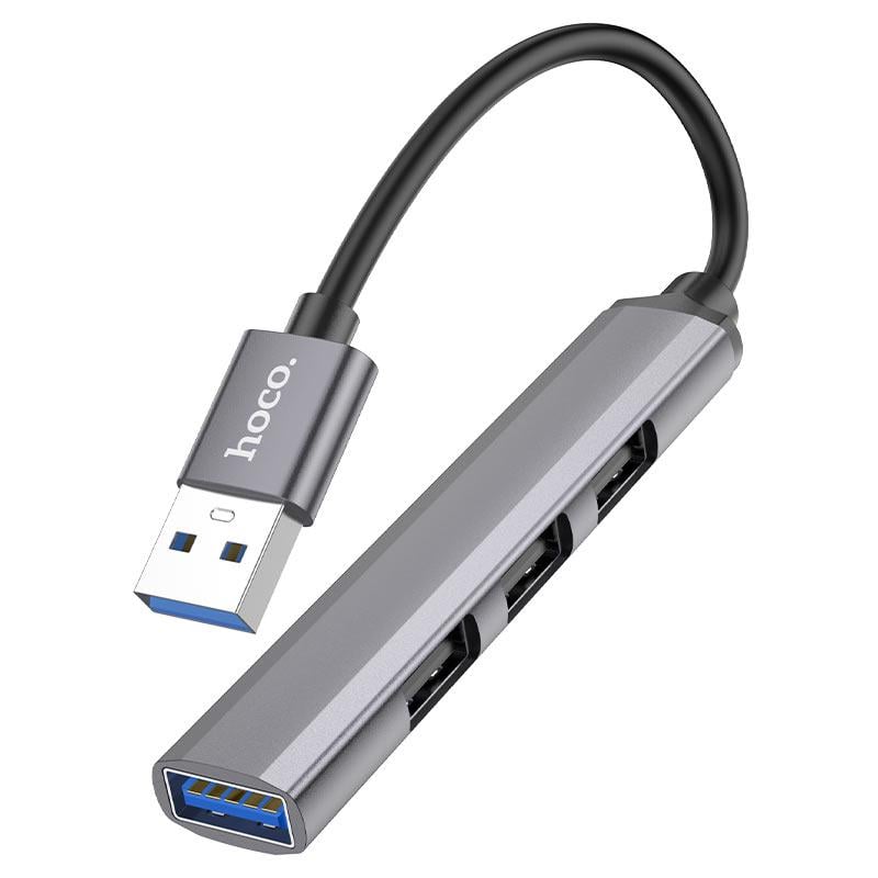 USB-хаб Hoco HB26 4 in 1 adapter USB to USB3.0+USB2.0х3 Metal Gray (6931474765468)