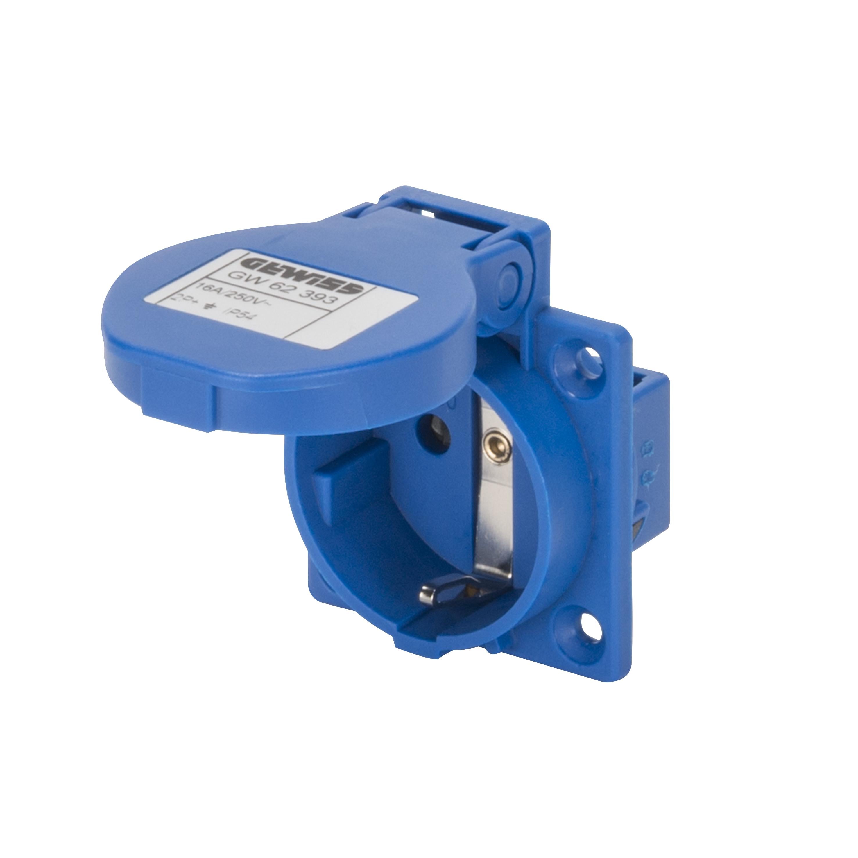 Силовая розетка Gewiss 2P+PE 16А 230V встроенная 10° Schuko IP54 Синий (GW62393)
