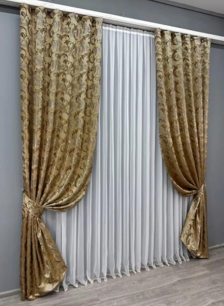 Тканина для штор жакард Завиток 1,45 м Бежевий/Карамельний (1648ш) - фото 4