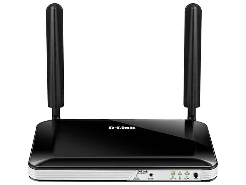 Роутер D-Link DWR-921 Wi-Fi 802.11n/b/g до 150 Mb/s 4x10/100 Mb/s RJ45 10/100Mb/s GE 2 внутренних несъемных антенн 2 внешних LTE/3G-антенны слот для SIM-карты mini-SIM