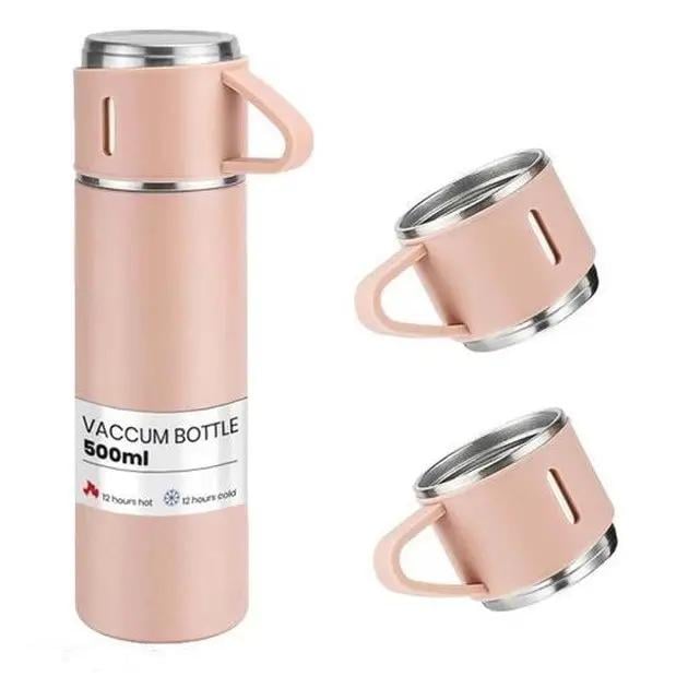 Термос 3 чашки из нержавеющей стали 500 мл Розовый (termos_pink)