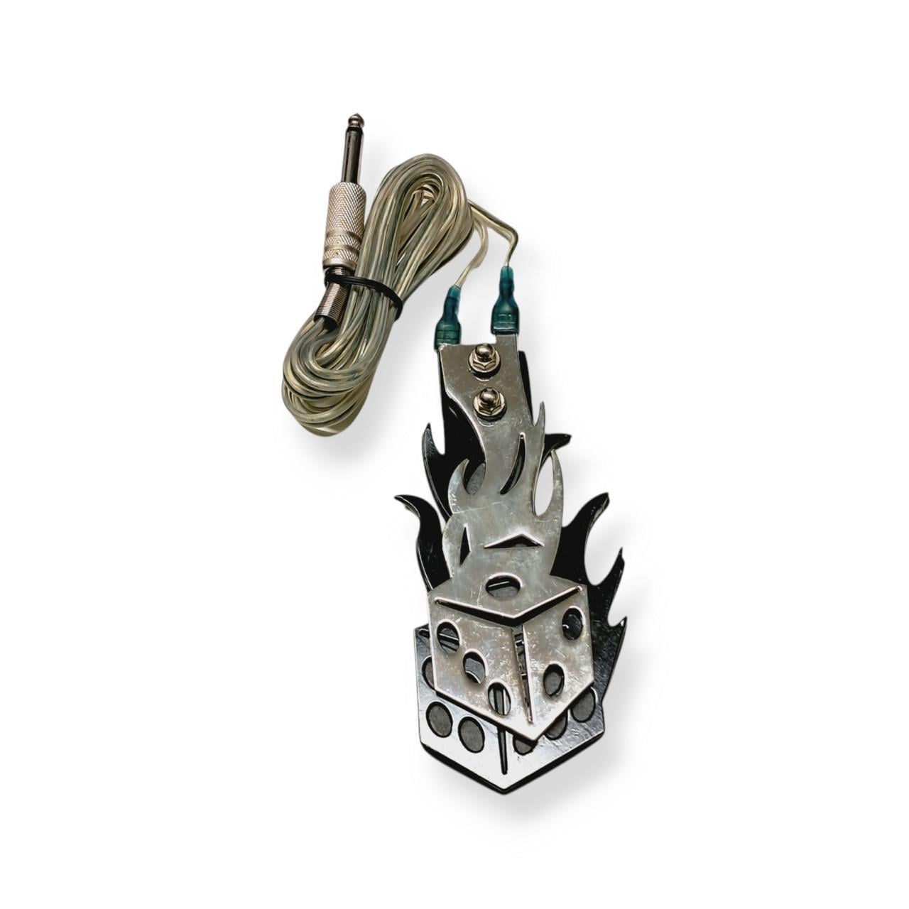 Педаль для тату машинки металлическая в виде кубика с пламенем (FS3022)