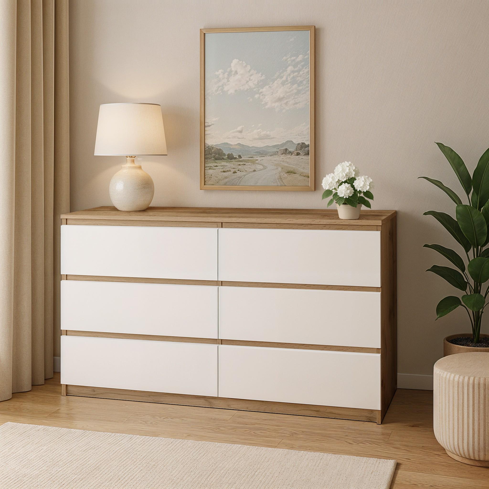 Комод на 6 шухляд без ручок Kvatro 130 1300х400х750 мм Дуб Аппалачі/Білий