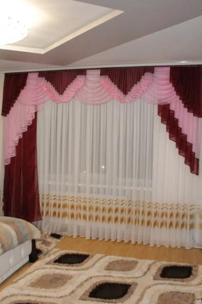 Ламбрекен из шифона 3 м Бордовый/Розовый (14л)