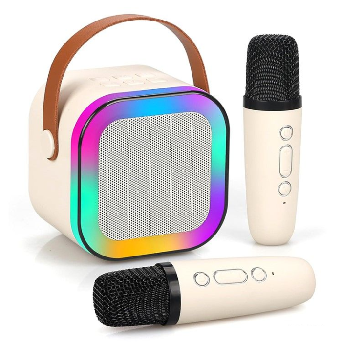Портативная караоке-колонка Bluetooth С 65427 беспроводные микрофоны в комплекте Бежевый (2826916694)