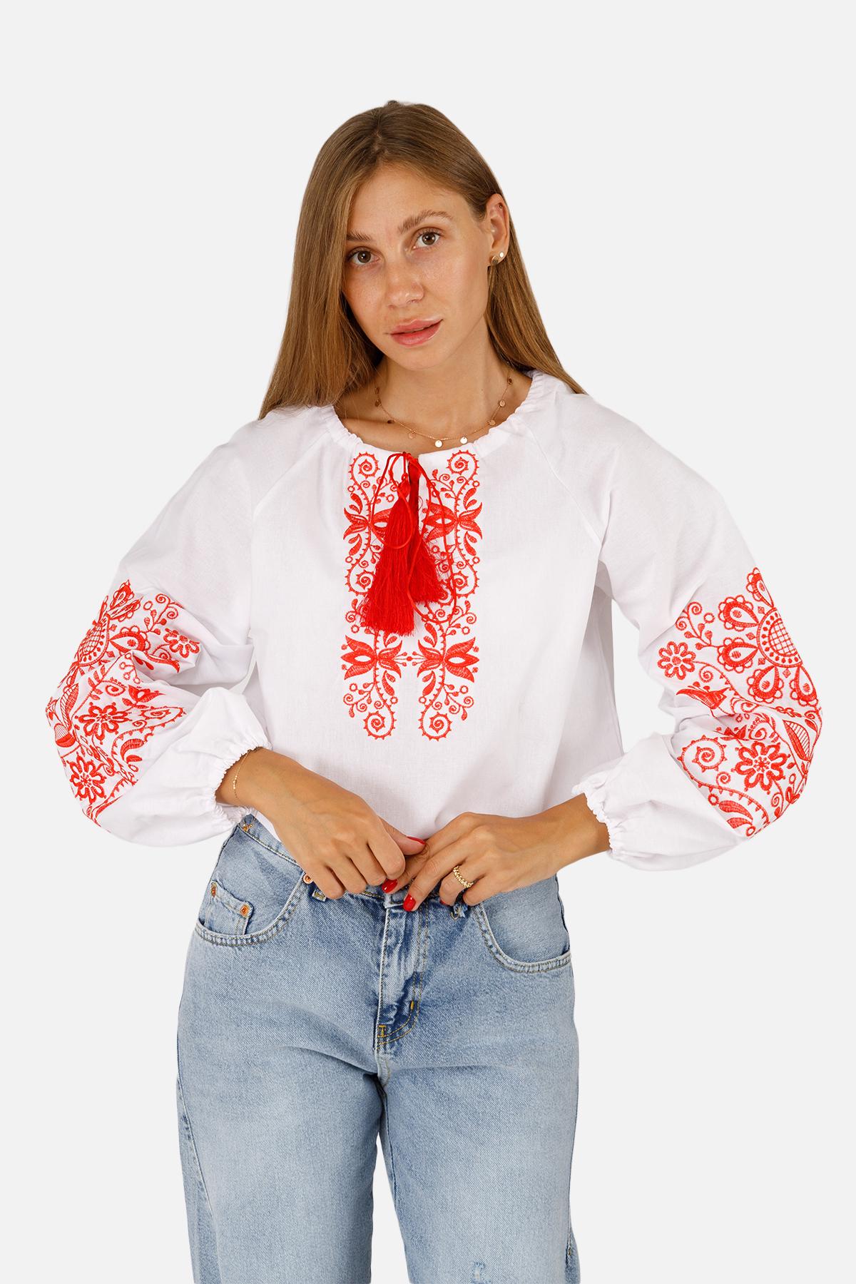 Вышиванка женская ЦБ-00258596 с длинным рукавом р. 46 Белый (SKT001017105)