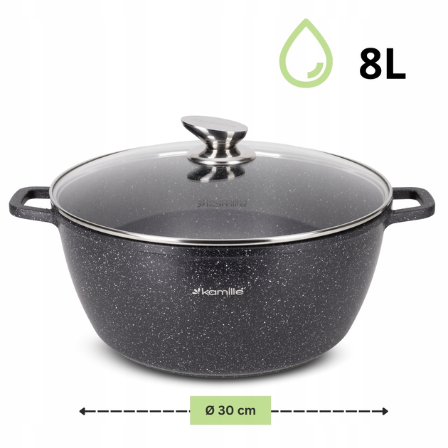 Кастрюля со стеклянной крышкой и антипригарным покрытием Kamille КМ-4480 из литого алюминия 8 л Черный мрамор (150-84-4480) - фото 4 Кастрюля со стеклянной крышкой и антипригарным покрытием Kamille КМ-4480 из литого алюминия 8 л Черный мрамор (150-84-4480) - фото 4