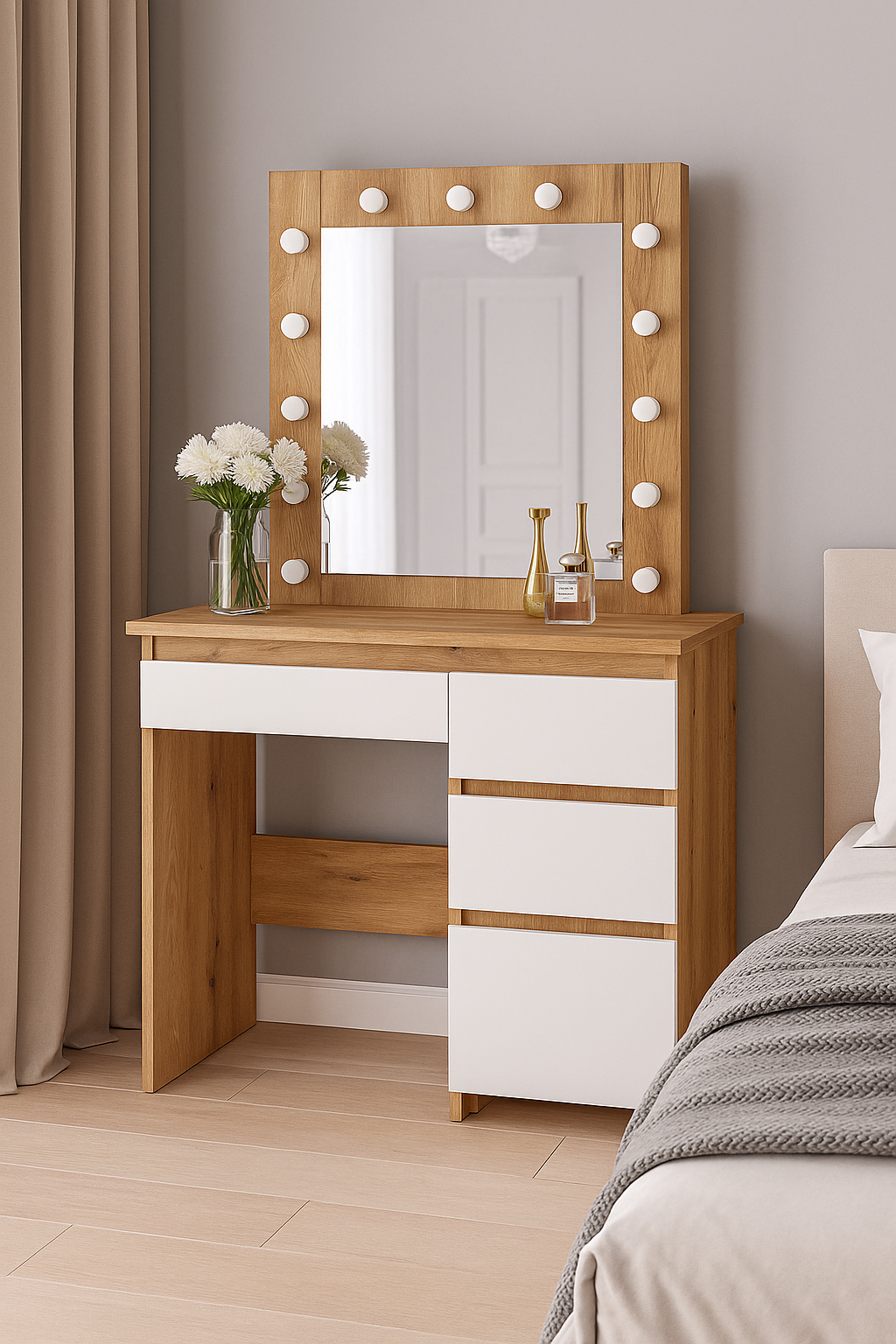 Столик для макияжа с зеркалом и подсветкой Beauty 94x140/75x43 см Дуб Эвок/Белый бриллиант (TB31070100000) - фото 3 Столик для макияжа с зеркалом и подсветкой Beauty 94x140/75x43 см Дуб Эвок/Белый бриллиант (TB31070100000) - фото 3