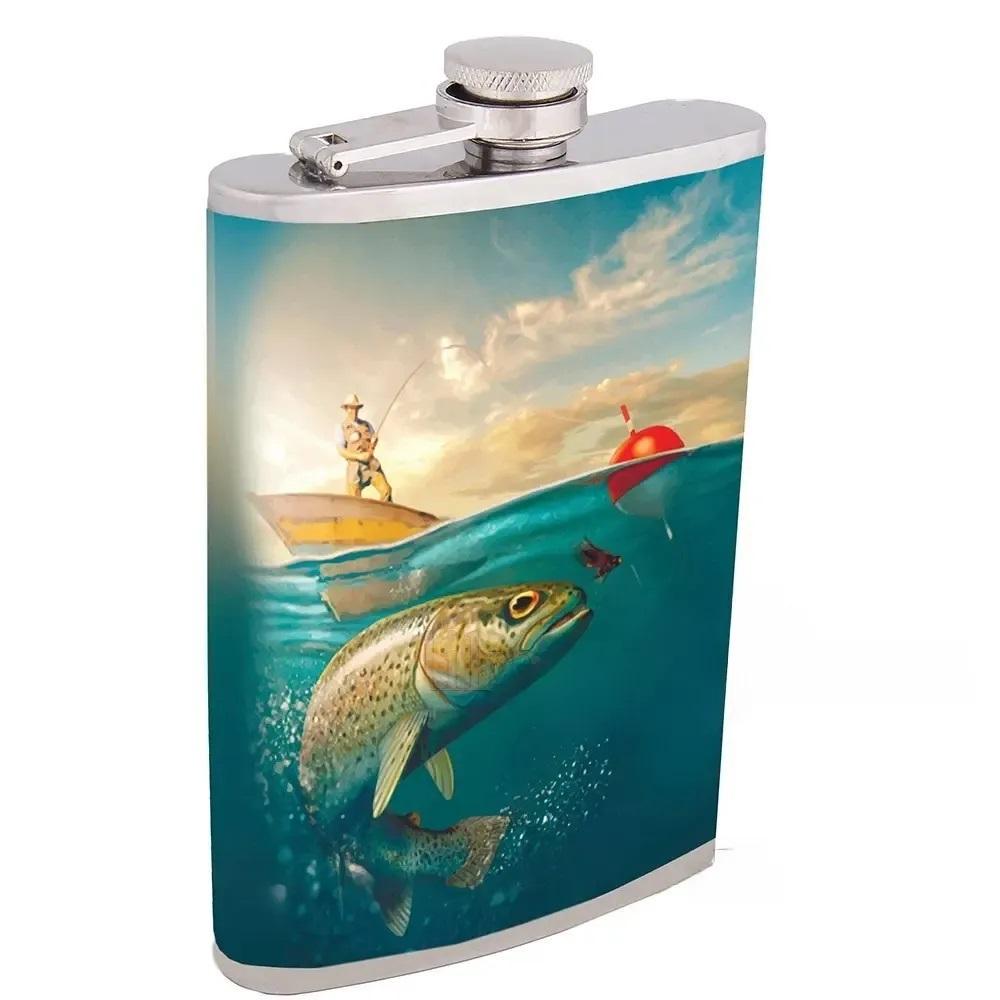 Фляга Hip Flask Рыба и рыбалка из нержавеющей стали 9Oz 266 мл (F_D315)
