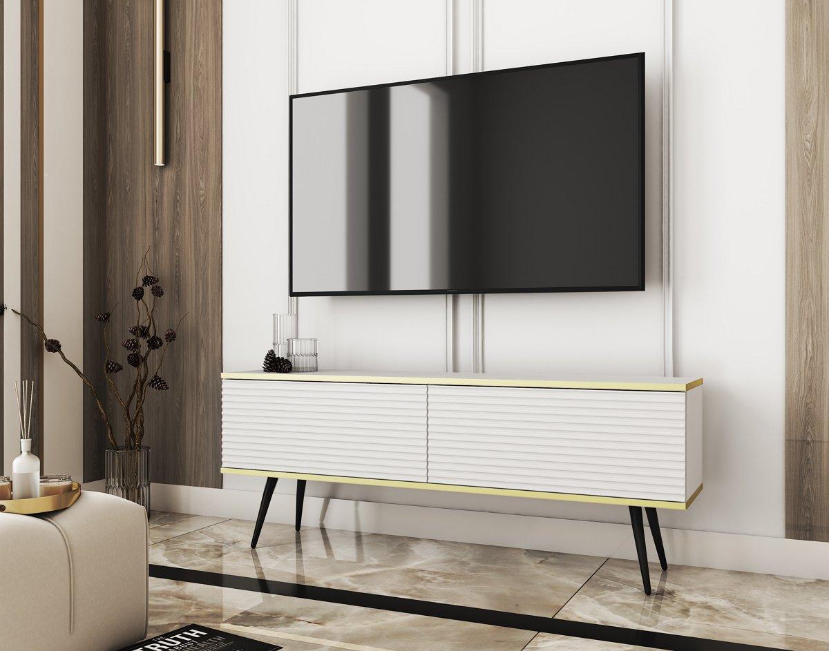 Тумба под ТВ Perfect Home Oro RTV135 MDF 2-дверная с черными ножками Белый (PFH-091333)