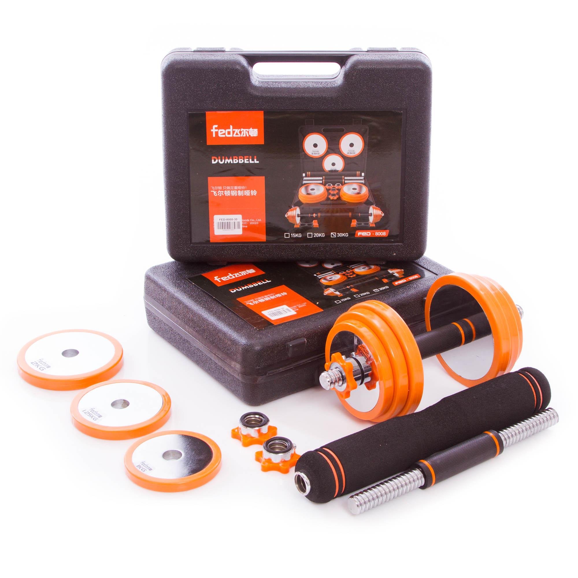 Набор гантелей Zelart FED FED-8008-30 со штангой 3в1 в пластиковом кейсе 2 шт. 30 кг по 15 кг (DR002881) - фото 8