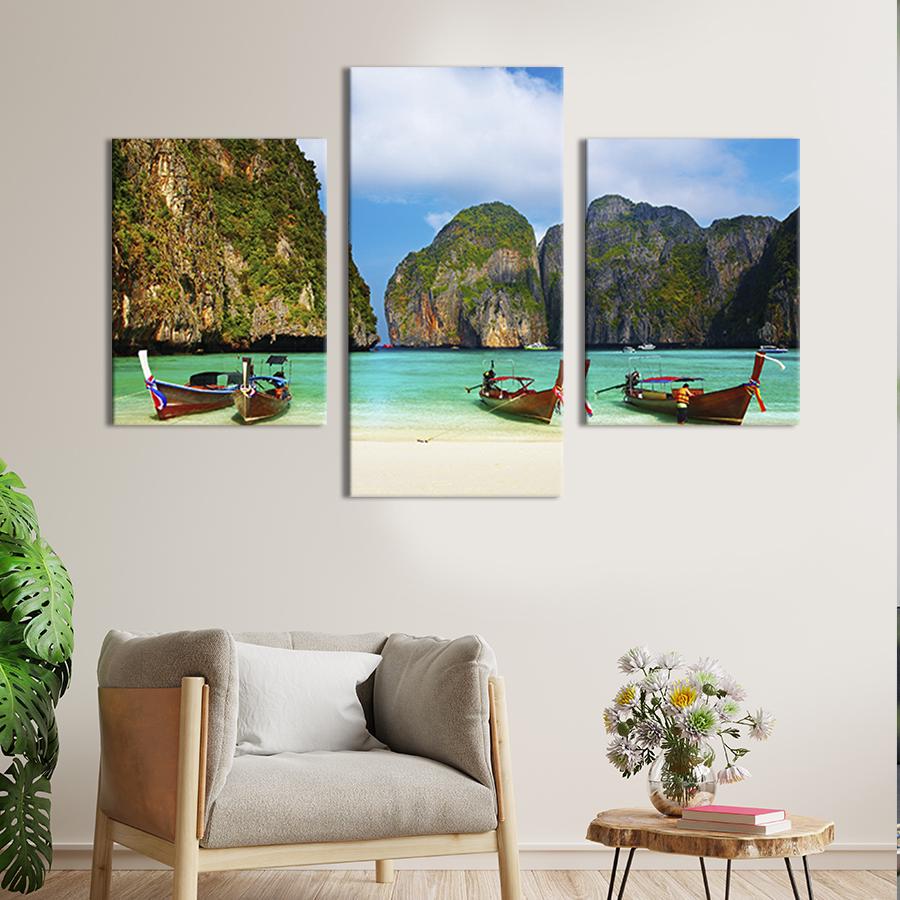 Картина для интерьера Морские лодки в бухте 96x60 см (405-32)