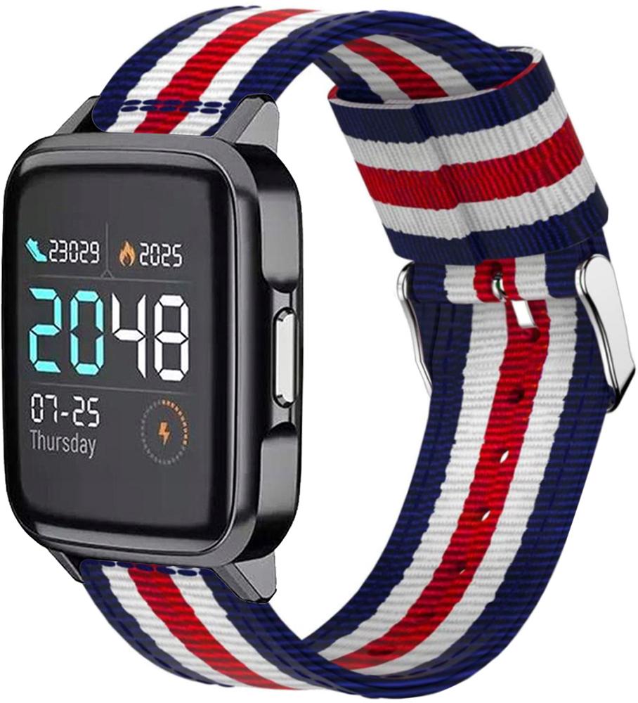 Ремешок тканевый Canvas для Haylou Smart Watch 2 LS02 Blue/White/Red (20580)