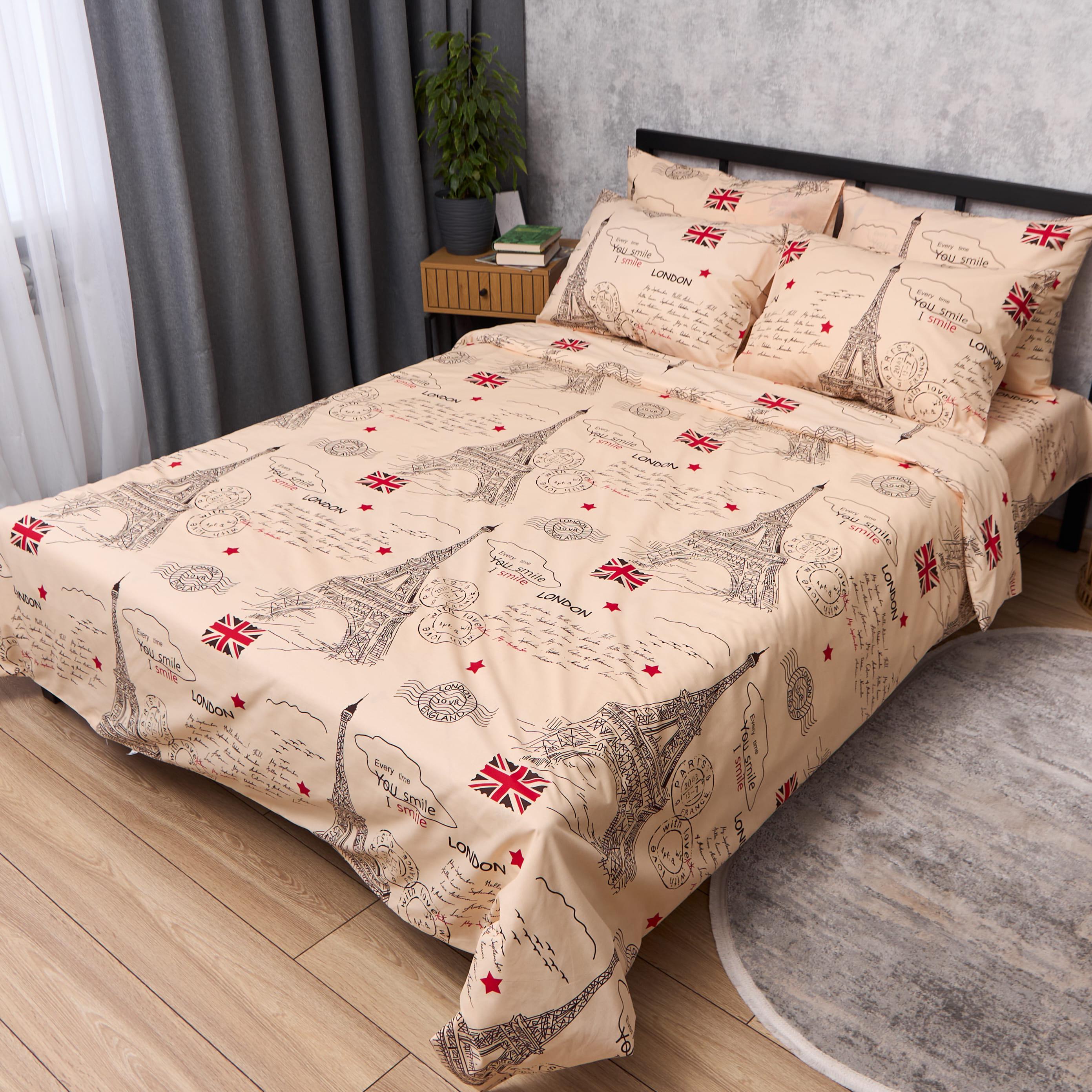 Комплект постільної білизни Moon&Star Бязь Gold Люкс Vintage Paris полуторний євро 160х220 см наволочки 2 шт. 70х70 см (MS-820015562)