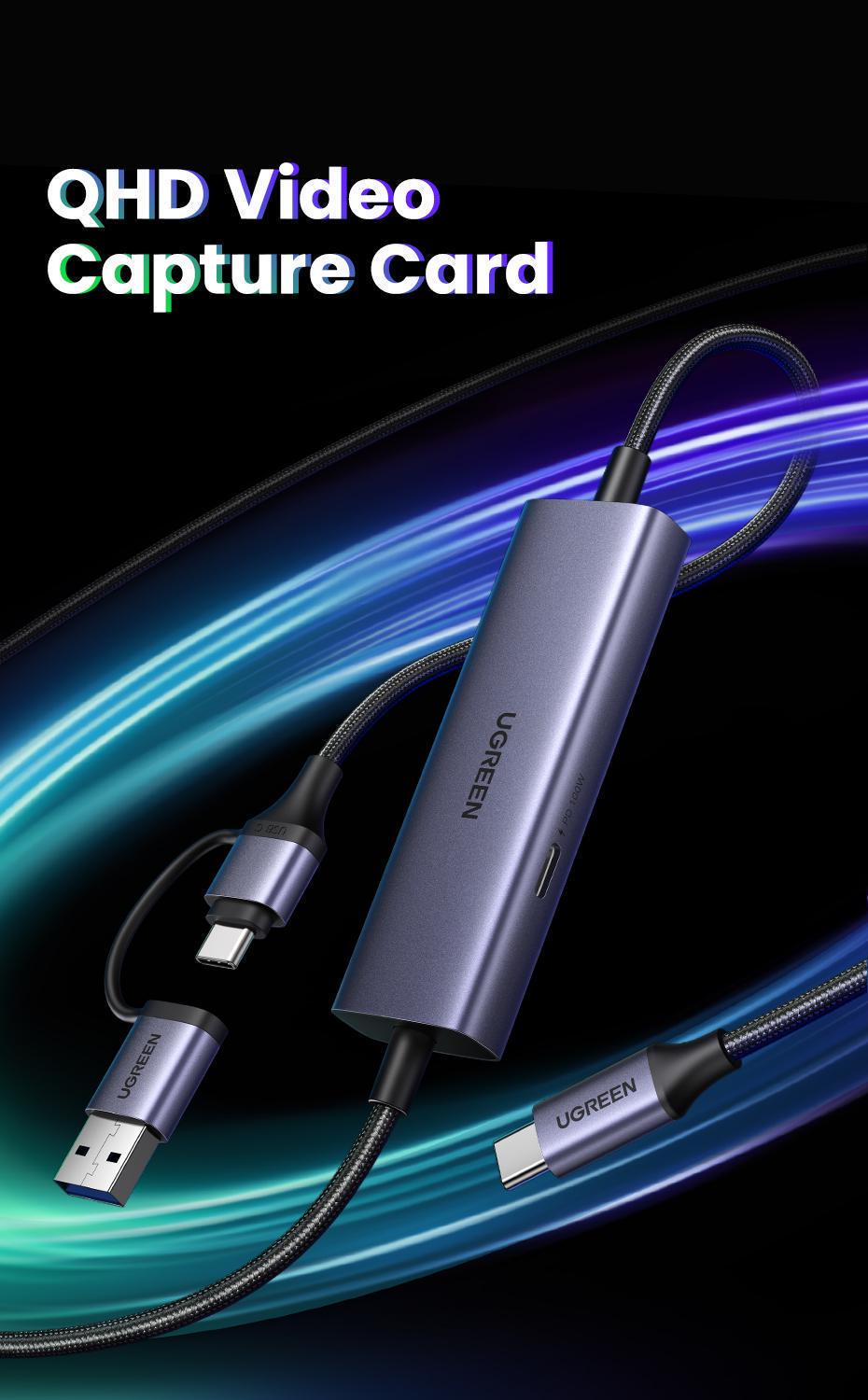 Карта видеозахвата USB Ugreen 1. USB-A USB-C 2 м Серый (25772) - фото 2